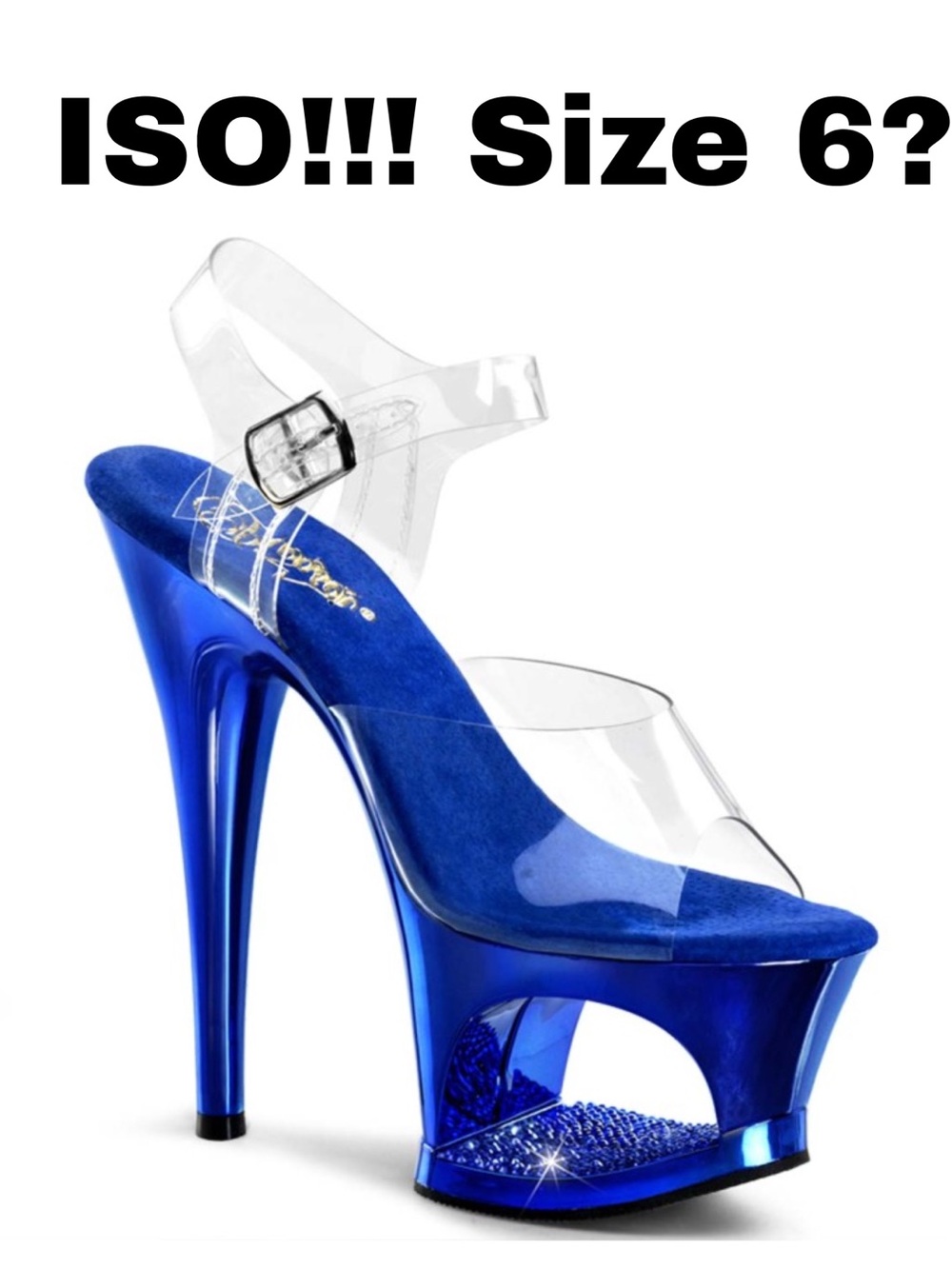 Pleaser Blue Mirrored Platform Clear Strap Heels